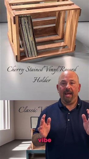 Cherry Stained Wooden Vinyl Record Crate | Rustic LP Storage Box for 12” Records