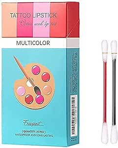 20 Pieces/Set of Lipstick Cigarette Cotton Swab Lipstick, Durable Waterproof Liquid Non-Stick Lipstick, Easy to Carry (A5-Mix Colors)