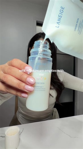 restocking skincare empties with refills 🧖🏻‍♀️♻️✨ #skincare#restock#empties#asmr#restockasmr @laneige_us - milky toner @Josie Maran - body butter @Sulwhasoo.us - cushion foundation