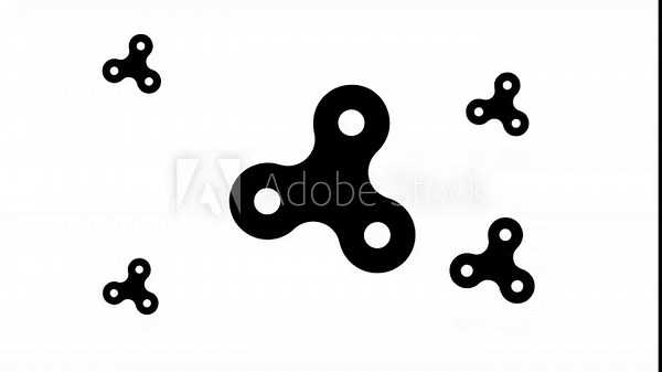 Zoom in and out animation the spinner symbol. Large black symbol in the center and four small symbols around. Seamless looped 4k animation on white background
