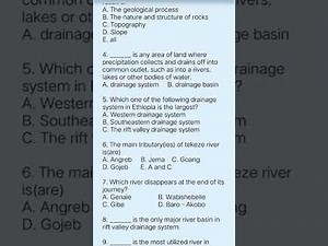 Freshman Geography Chapter 4 questions Drainage system and water resources of Ethiopia 2014