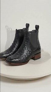 Men’s Black Ostrich Leather Ankle Boots, Square Toe Exotic Western Dress Boots