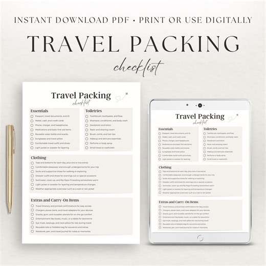 Travel Packing Checklist Printable, Essential Vacation Packing List (instant Download PDF) - Etsy