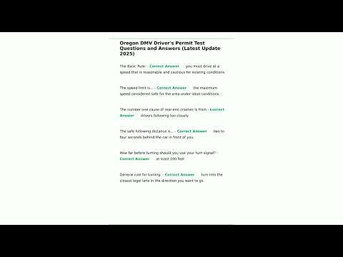 Oregon DMV Drivers Permit Test Questions and Answers Latest Update 20255