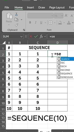 SEQUENCE Function in Excel