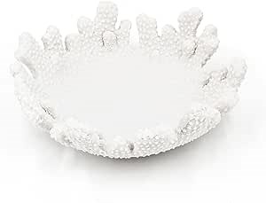 Accessoryway White Coral Textured Decorative Bowl,9.45" Medium Resin Decorative Centerpiece Bowl for Coastal Beach theme house table centerpiece decorations & Nautical decorations for coffee table