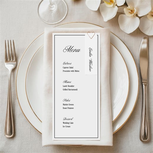 Editable Wedding Menu & Place Card Template, Minimalist Printable Dinner Card (digital Download) - Etsy