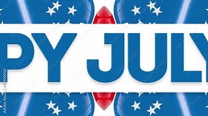 Fourth of July. Looping Animation Video (4K). Happy July 4 text on animated USA flag bunting background.