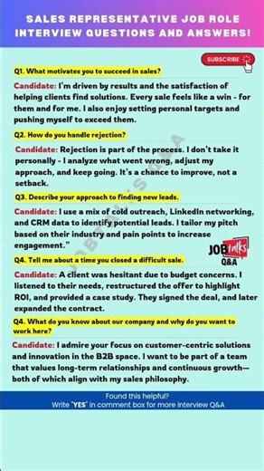 SALES REPRESENTATIVE JOB ROLE INTERVIEW QUESTIONS AND ANSWERS! #interview #job #jobsearch #jobtalks