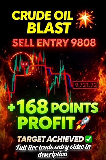 Crudeoil Blast trade sell entry 💥 Targets achieved with 168 points profit 🔥