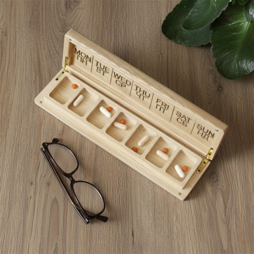 Vitamin Organizer 7-day, Handmade Wooden Pill Box, Eco Weekly Pill Case, Supplement Holder, Wellness Gift for Him or Her - Etsy