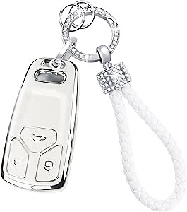 for Audi Key Fob Cover with Diamond Keychain,Soft TPU Key Case Compatible with Audi A4 Q7 Q5 TT A3 A6 SQ5 R8 S5 Smart Key Protector