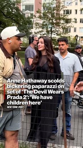 Footage captured in Central Park shows Anne Hathaway firmly speaking to paparazzi as several people can be heard bickering just off camera. “Does everyone know that there are children on set?” | New York Post Video