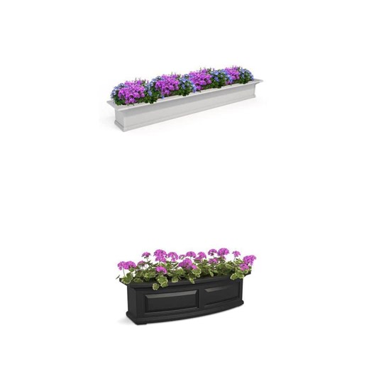 Mayne Nantucket 36 in. Black Polyethylene and Yorkshire 84 in. White Vinyl Self-Watering Window Box Combo - The Home Depot