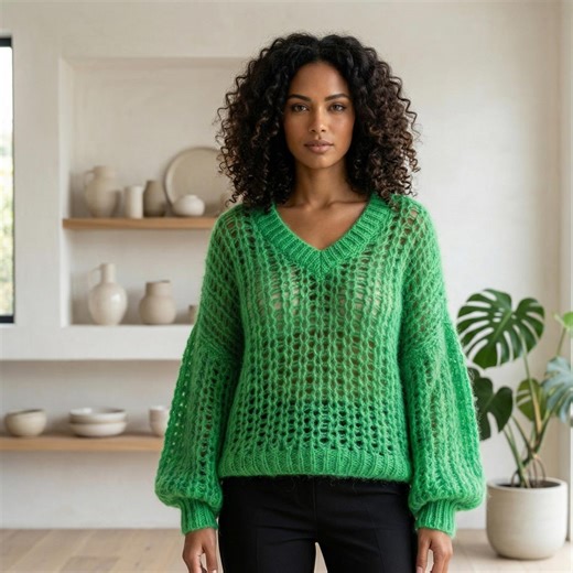 Chunky Mohair Sweater Knitting Pattern (PDF Download), Oversized V-neck Pullover Tutorial - Etsy