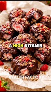 Healthy Chocolate Strawberry Yogurt Clusters🍫🍓 Ingredients: - 1 cup chopped strawberries (aim for 1/4-inch pieces) you can also use any fruit you want - 1/4 cup vanilla yogurt - 1 teaspon honey - 1/2 cup semi-sweet chocolate chips Flaky sea salt or kosher salt (optional) Instructions: * Line a plate or baking sheet with parchment paper. In a small bowl, mix together the strawberries and yogurt until the fruit is covered. Dollop the mixture into 5 equal-sized clusters on the parchment. Freeze u