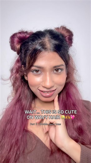 Easy Double Space Buns for Wavy Hair 🎀 | Hairstyle Tutorial #shorts