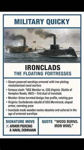 MILITARY QUICKY CIVIL WAR Ironclads USS Monitor vs CSS Virginia Naval Warfare Revolution #viral