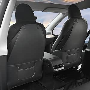 for Tesla Model 3/Y/S/X Leather Seat Back Protector - Kick protector Backseat Mats for Kids Pet Protect Covers for Scratches with Extra Organizer Pocket for Model 3/Y/S/X Interior Accessories (2PCS)