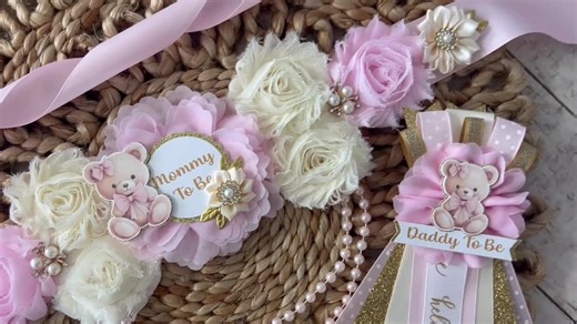 Teddy Bear Maternity Sash: Pink Teddy Bear Baby Shower sash, “Can bearly wait” sash, baby girl baby shower sash for Mommy to be