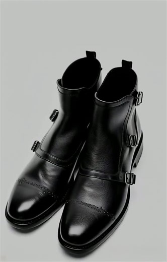 Rogue Studs Handmade Men’s Black Triple Monk Strap Boots | Genuine Leather Ankle Dress Boots | Classic Brogues Formal Boots - Etsy