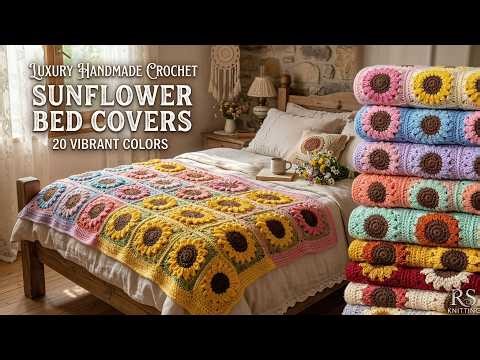 Rare Handmade Sunflower Crochet Bed Covers | Luxury Crochet Bedroom Ideas | Cottagecore Yarn Designs