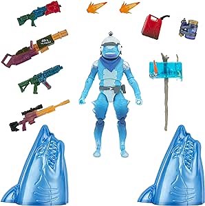 Fortnite Solo Mode Figure & Upgrade Shark Collectible Accessory Set Assortment- Includes Articulated Frozen Fishstick Figure, Harvesting Tool, Color-Changing Weapons, Burst Accessories and Consumables