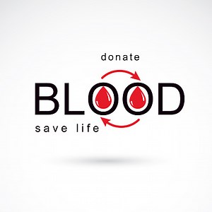 Blood donation vector symbol created with red blood drops and arrows....