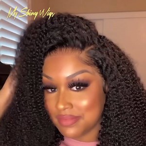 Curly season is always in. Check out this 13*4 kinky curly lace frontal wig Y'all.🥳The hair volume so Bomb!🔥 Almost like our own hair texture!🤩 Who gonna be the next girl Rockin it? 🙋‍♀️ Link https://bit.ly/3pHFUuX Use code "FBP25" to get $25 Off Free gift & Free shipping | Myshinywigs