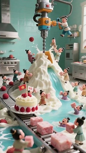 Tiny People Cook with a Giant Strawberry 🍓| Cute Animated Food Adventure #aianimation #food #cartoon