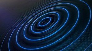 Download Abstract circular blue glowing light waves ripple on dark textured background for free