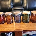 Outus 5 Pcs 23.7 oz, 33.8 oz Vintage Glass Jar with Lids Colored Glass Canisters Jars with Airtight Wooden Lids for Kitchen Counter Flour Sugar Cookie Coffee Tea Storage Containers