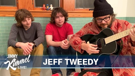 Jeff Tweedy & Sons with a lovely performance of Wilco’s #Evergreen from their bathroom at home... #JimmyKimmelLiveFromTheLavatory | Jimmy Kimmel Live