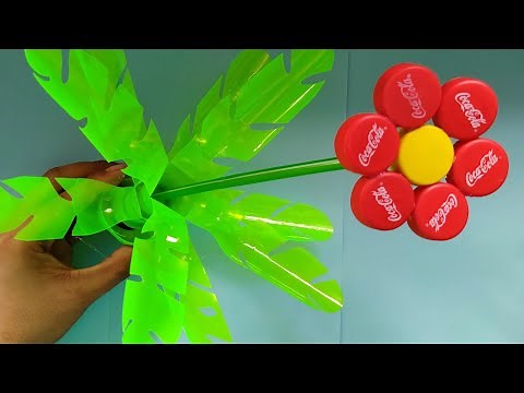 Recycled mountain dew plastic bottle DIY flower vase Coca cola caps and straw