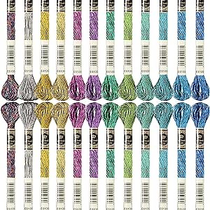 WILLBOND 24 Pcs Metallic Embroidery Floss Cotton Stitch Embroidery Thread Skein Threads Glitter Embroidery Thread Cross Stitch Thread for Friendship Bracelets DIY Thread Crafts(Classic Color)