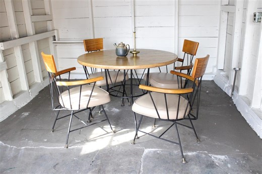 Vintage MCM Wrought Iron Oak Dining Set | Richard Mccarthy Selrite 1950s - Etsy