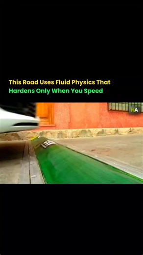 Mind shock ⚡ on Instagram: "This video explains how a road surface can use fluid physics to slow down fast-moving vehicles. The speed breaker is made using a non-Newtonian fluid, a material that changes its behavior under force. When a vehicle moves slowly, the fluid remains soft, allowing a smooth ride. When a vehicle moves too fast, the sudden pressure causes the fluid to harden instantly, creating resistance and reducing speed. The system requires no sensors, electronics, motors, or external 