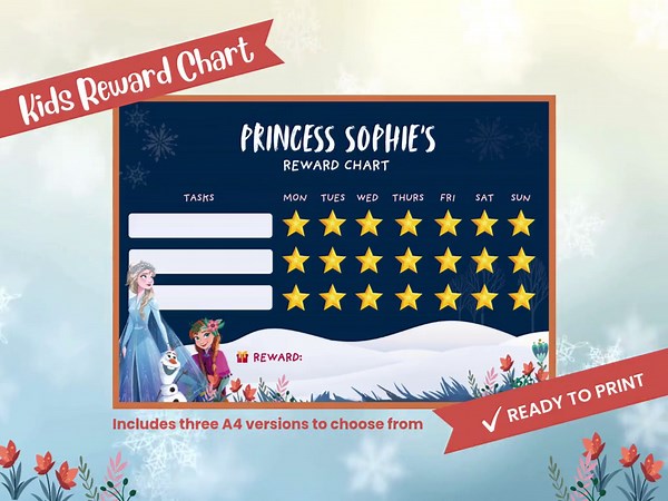 Princess Reward Chart, Kids Behavior, Personalized Name, A4 Routine (digital Download) - Etsy