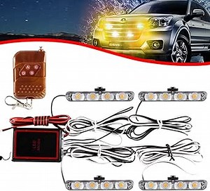 KaiDengZhe 4x4 LED 4 in 1 Surface Mount Grill Light DC12V Wireless Remote Emergency Flashing Beacon Lamp Ambulance Police Strobe Warning External Light for Truck Trailer Caravan Van (Amber)