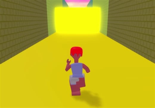 3D Animated Character Running Through Colorful Corridor