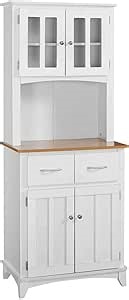 Home Source Industries Brook Tall Microwave Cabinet with 2-Drawer and an Upper and Lower Cabinet, White with Cherry Wood Finish
