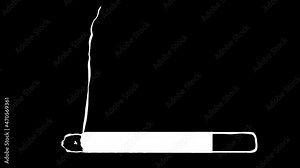 2D Cigarette animation on black background 4k footage, Cigarette burning footage cartoon with smoke