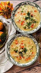 The other day I had some leftover roasted chicken so I threw it all in a pot with water, brought it to a simmer for a while then shredded the meat and threw away the bones and I was left with the most delicious rich stock so I knew I wanted to make a quick and easy soup with it and that I did! I sautéed onions and celery in some olive oil, stirred in a couple tbsp of flour, add it all to the stock with some frozen carrots (still working through those) lots of garlic and herb, simmered that for a