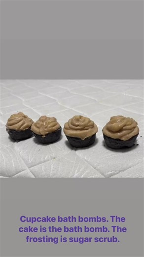 These cupcake bath bombs are topped with sugar scrub and are for sale in a 3 pack for $20. | Sparkly Green Cleaning Co., LLC
