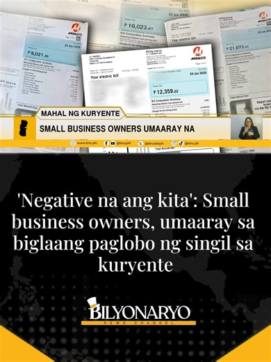 #Agenda | Kung magpapatuloy daw ang pagsirit ng presyo ng kuryente, talagang malulugi ang maliliit na business owners. Kaya hiling nila sa Meralco na i-review ang kanilang electricity consumption. Narito ang Agenda report ni Che Sulit. #electricityconsumption #business #kuryente #foryoupage #tiktokph #tiktokphilippines #news #phnews #latestnews #bilyonaryonewschannel #bilyonaryo #bnc #fyp #fypage