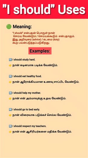167 reactions · 12 shares | Uses of "I should" | Easy Understanding Through Tamil #shortsviral #vasi #englishlearning | Vasi Vino | Facebook
