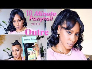 Outre Converti Cap Hollywood Waves| 10 Minute Ponytail with Outre Half Wig