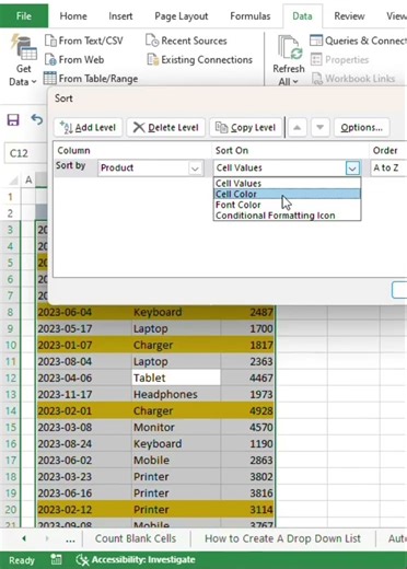 Sort By Cell Color #excel #exceltips #exceltricks #spreadsheets #tutorial #sheets