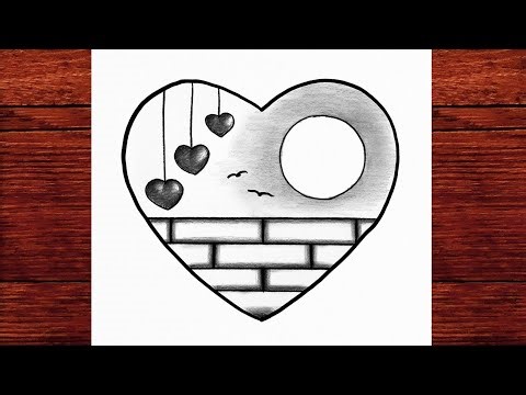 Easy Heart Circle Scenery Drawing 💖 Step by Step Love Heart Pencil Sketch for Beginners