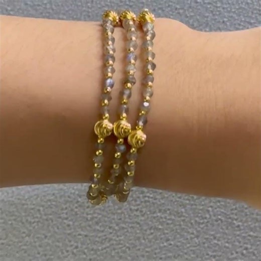 Classic Natural Labradorite Necklace 4mm Facet Rondelle 925 Sterling Silver gold charm 2 in 1 Design